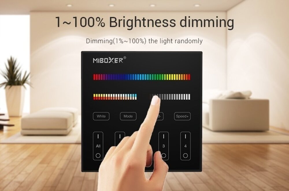 MiLight Schwarzer MiLight RGB+ DualWhite (RGB+CT) Touch Wall Controller Aufputz, 4-Zonen, RF, 2xAAA