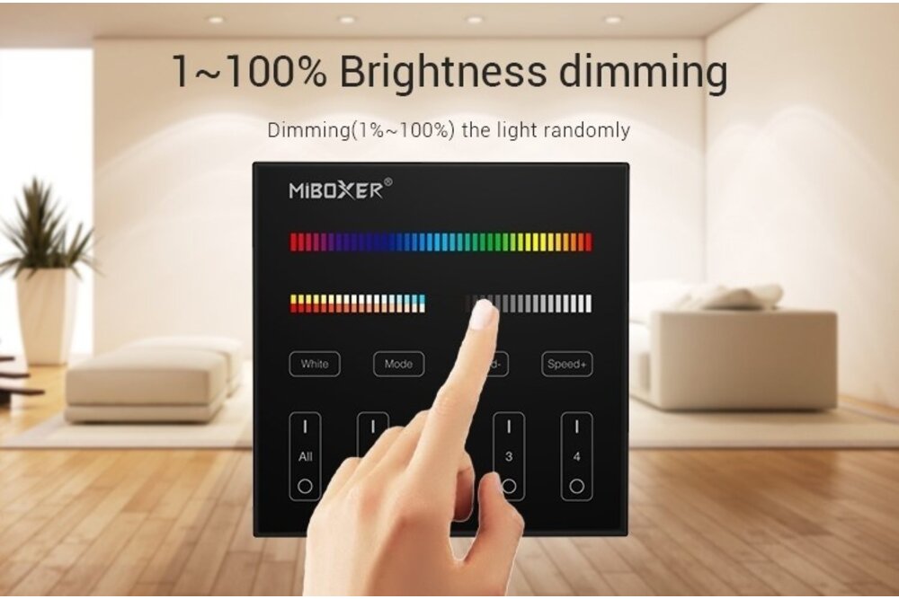 MiLight Schwarzer MiLight RGB+ DualWhite (RGB+CT) Touch Wall Controller Aufputz, 4-Zonen, RF, 2xAAA