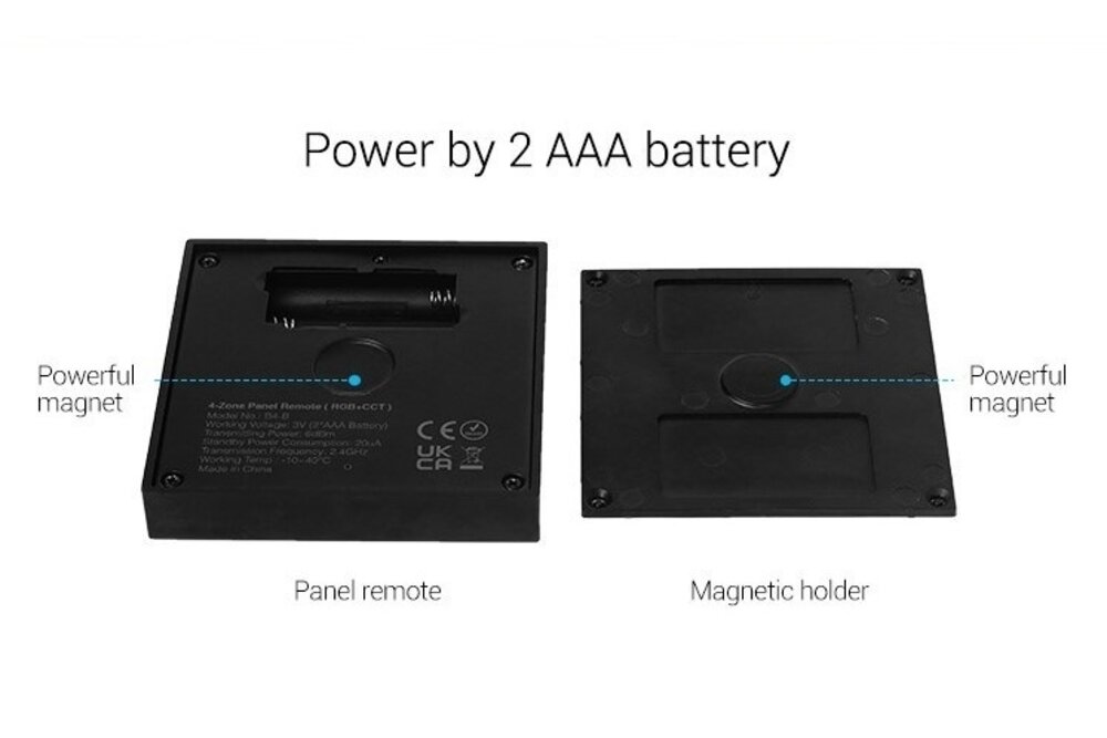 MiLight Schwarzer MiLight RGB+ DualWhite (RGB+CT) Touch Wall Controller Aufputz, 4-Zonen, RF, 2xAAA
