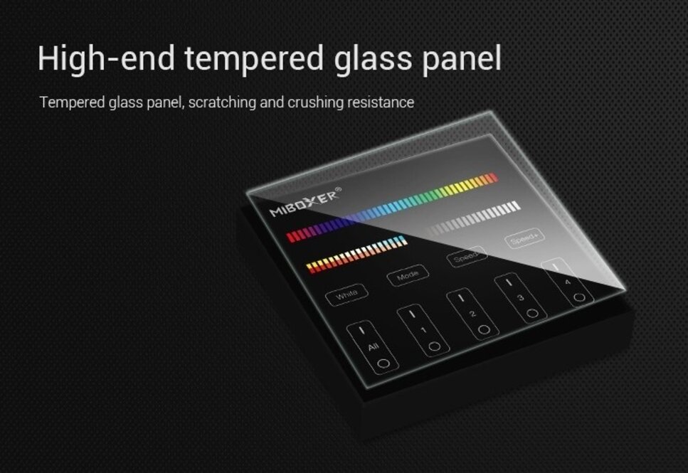 MiLight Schwarzer MiLight RGB+ DualWhite (RGB+CT) Touch Wall Controller Aufputz, 4-Zonen, RF, 2xAAA