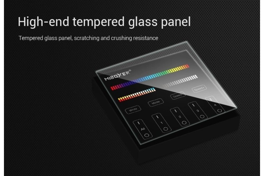 MiLight Schwarzer MiLight RGB+ DualWhite (RGB+CT) Touch Wall Controller Aufputz, 4-Zonen, RF, 2xAAA