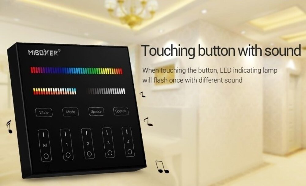MiLight Schwarzer MiLight RGB+ DualWhite (RGB+CT) Touch Wall Controller Aufputz, 4-Zonen, RF, 2xAAA