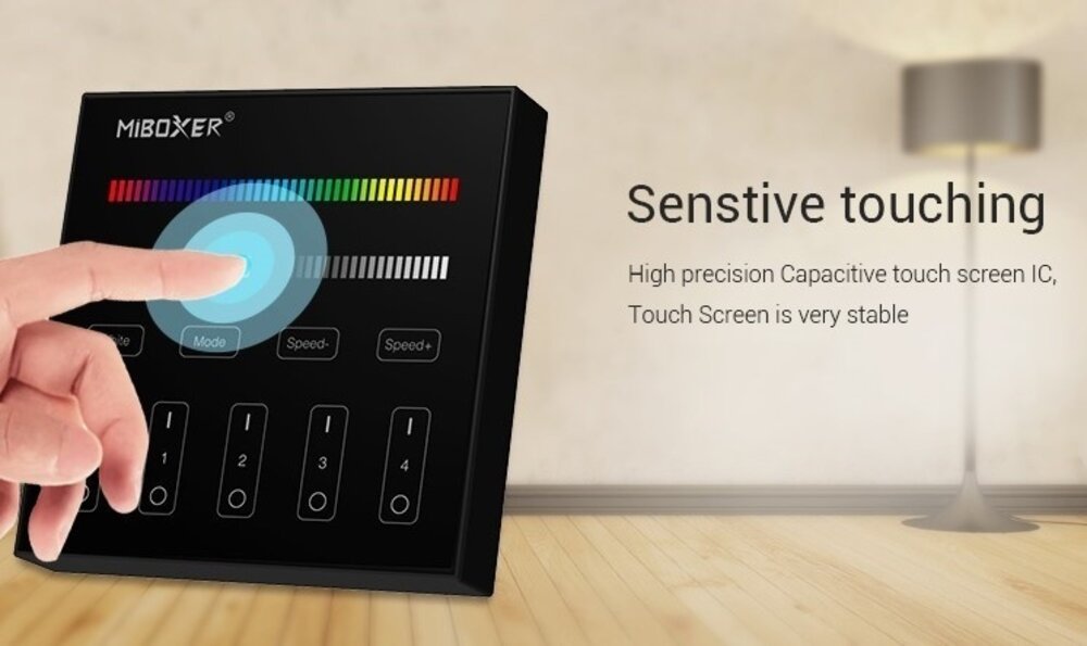 MiLight Schwarzer MiLight RGB+ DualWhite (RGB+CT) Touch Wall Controller Aufputz, 4-Zonen, RF, 2xAAA