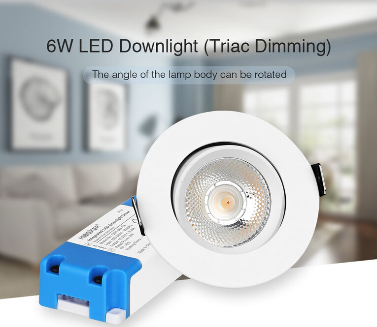 MiLight Mi-Light 6Watt Dimmbarer Warmweiß 2700K LED Triac kippbarer Einbaustrahler 220V. Mattes Weiß ⌀90mm