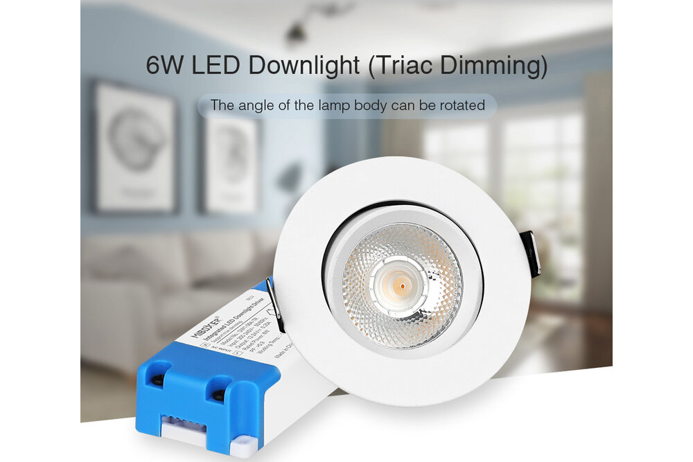 MiLight Mi-Light 6Watt Dimmbarer Warmweiß 2700K LED Triac kippbarer Einbaustrahler 220V. Mattes Weiß ⌀90mm