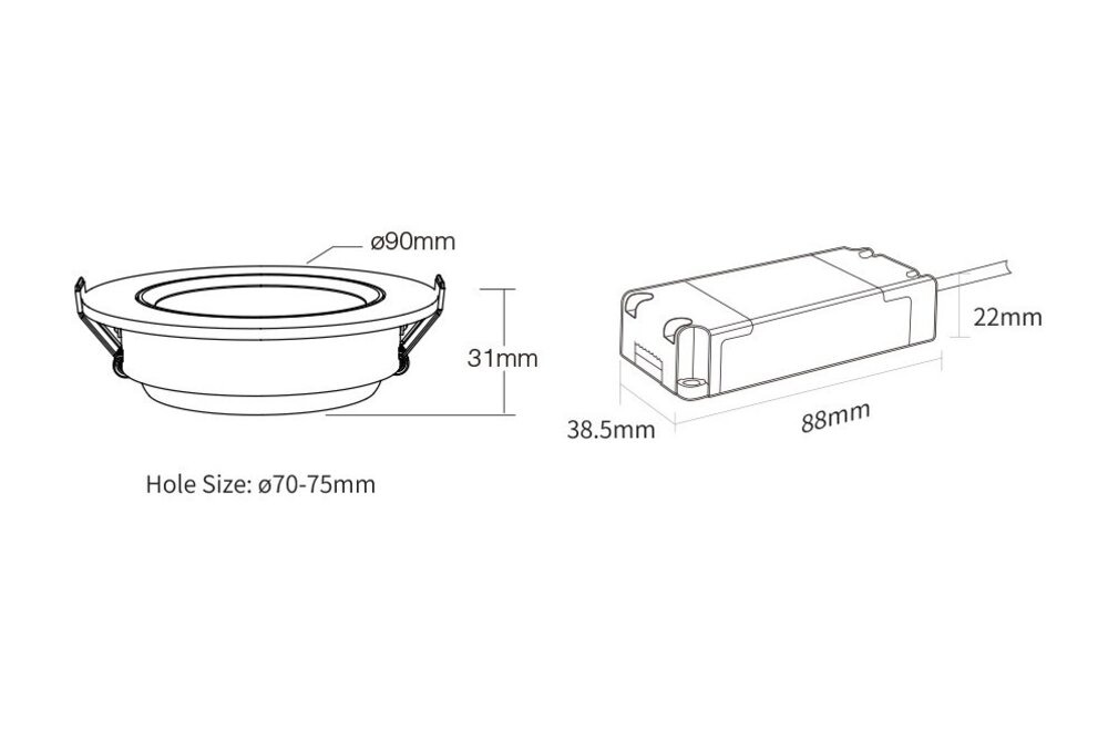 MiLight Mi-Light 6Watt Dimmbarer Warmweiß 2700K LED Triac kippbarer Einbaustrahler 220V. Mattes Weiß ⌀90mm