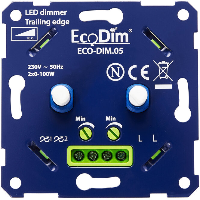 EcoDim ECO-DIM.05 Universal-LED-Duo-Dimmer Einbau-Phasenanschnitt 2x 0-100W