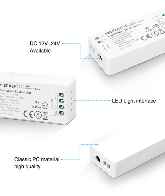 MiLight Doppelter weißer LED-Streifen-Controller 12A, 12V-24V (LOS)