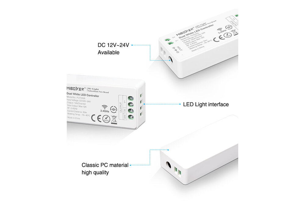 MiLight Doppelter weißer LED-Streifen-Controller 12A, 12V-24V (LOS)