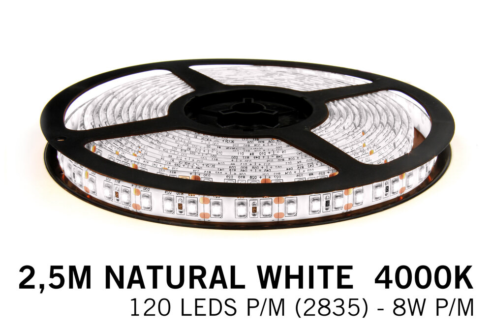 Applamp Neutraler weißer LED-Streifen 120 Leds p.m. - 2.5M - Typ 2835- 12V - 8 W p.m.