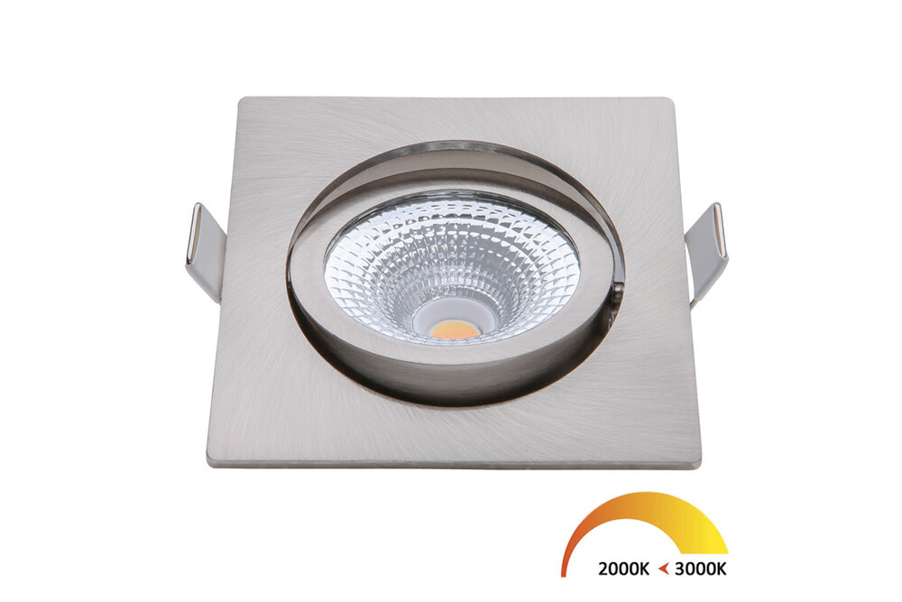 EcoDim EcoDim 5Watt 2000K - 3000K Quadratischer Nickel Kippbarer LED-Einbaustrahler Warmweiß 85mmØ Kippbar IP54