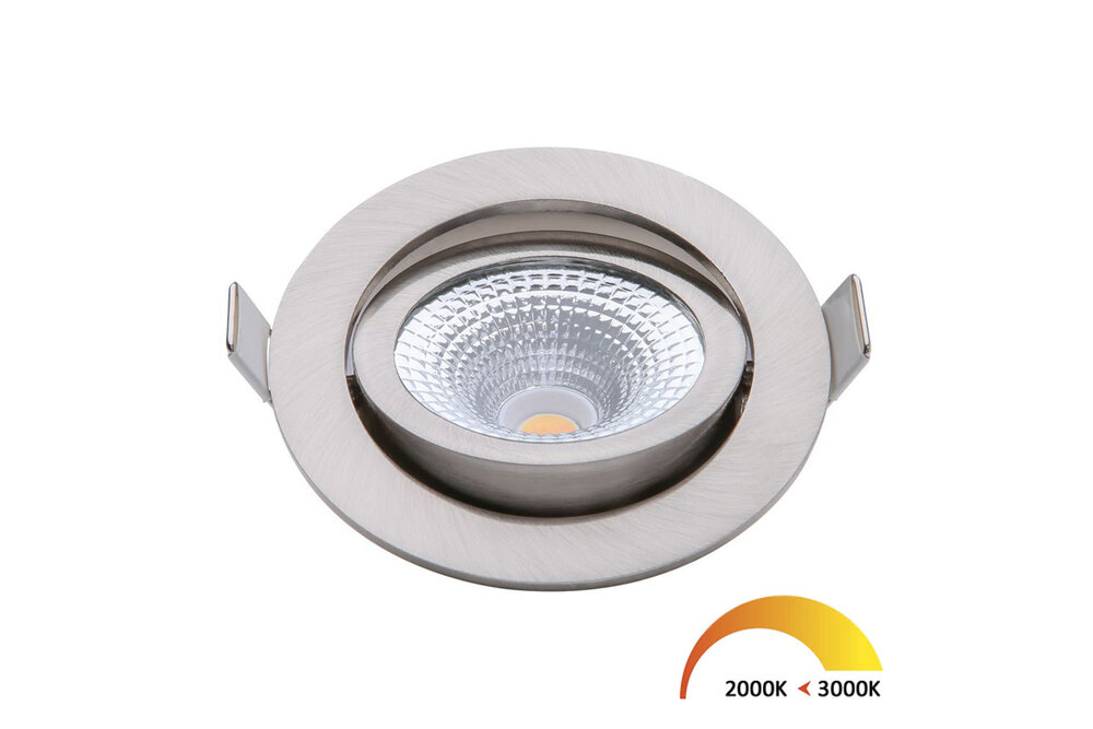 EcoDim EcoDim 5Watt 2000K - 3000K Nickel rund schwenkbar LED Downlight Warmweiß 85mmØ schwenkbar IP54