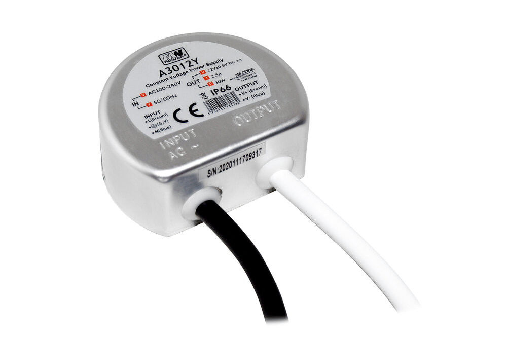 MWPower Wasserdichtes Mini-Netzteil ⌀58mm - DC 12V 30 Watt 2.5A - IP66