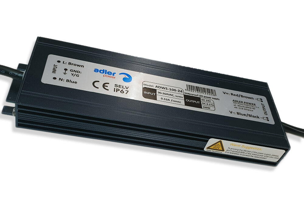 ADLER-Power Wasserdichtes Netzteil IP67 DC 24V 100 Watt 4,17 Ampere
