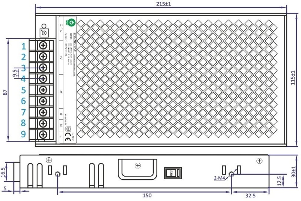 POS-POWER Kompaktes Schaltnetzteil DC 12 Volt 200 Watt 17 Amp
