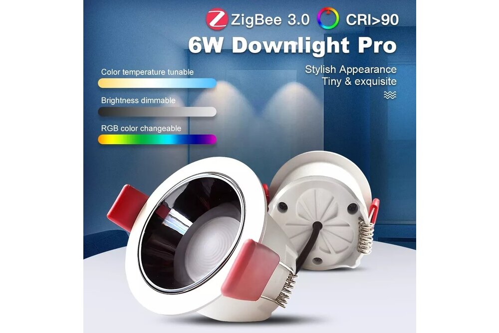 GLEDOPTO LED-Downlight mit Blendschutz GLEDOPTO ZIGBEE 6W RGB + Dual White 220V Satin White Ø72mm Pro