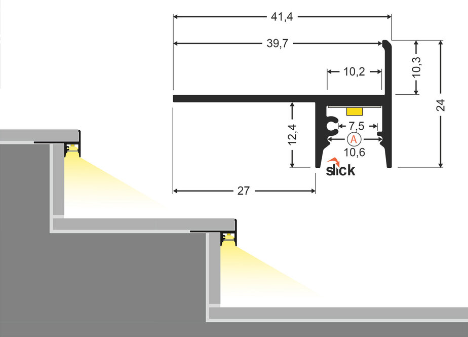 TILUM10 TS LED-Profil für geflieste Treppenstufen