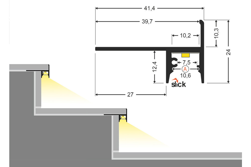 TILUM10 TS LED-Profil für geflieste Treppenstufen
