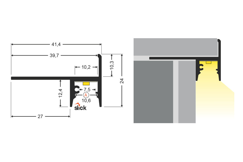 TILUM10 TS LED-Profil für geflieste Treppenstufen