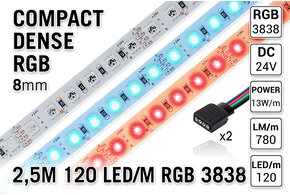AppLamp ProLine PRO LINE Kompakter RGB-Farb-LED-Streifen | 2,5m 120 Leds pm Typ 3838 24V - Lose Strip