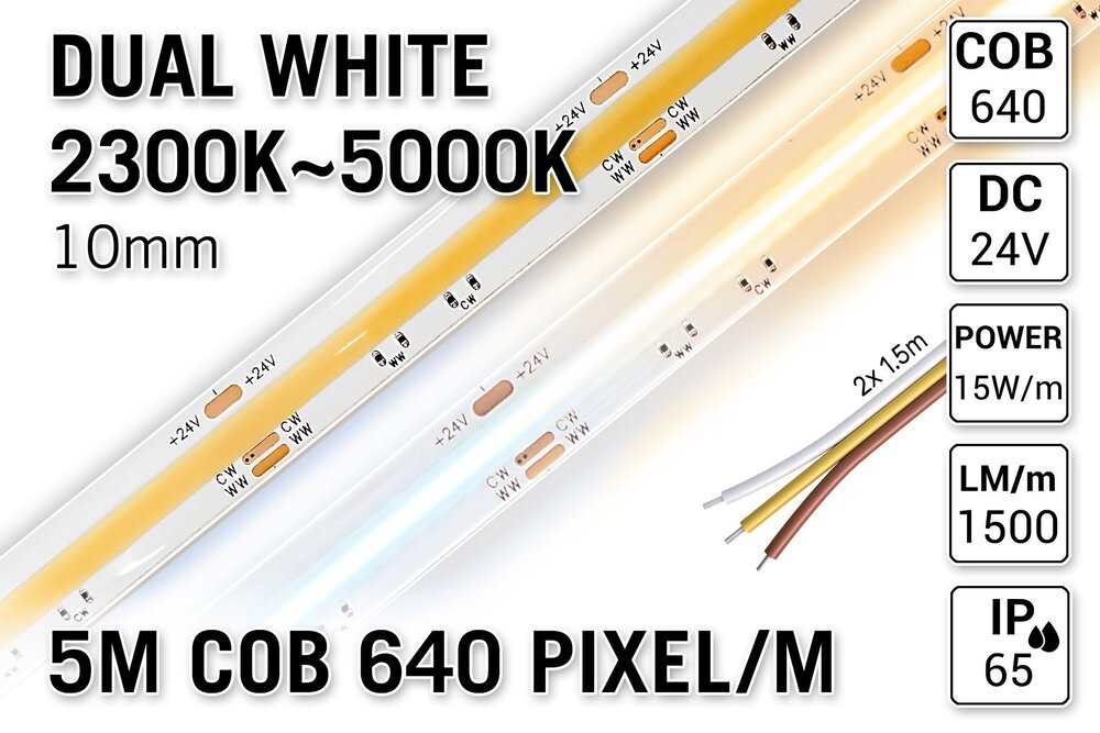 AppLamp ProLine PRO LINE COB Dual White 2300K~5000K CCT Led Strip |5m COB 640 Pixels pm 24V - Lose Strip