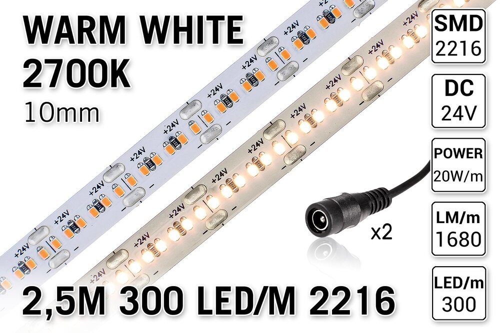 AppLamp ProLine PRO LINE Warm White Lose Led Strip | 2.5m 300 Leds pm Typ 2216 24V 20W pm