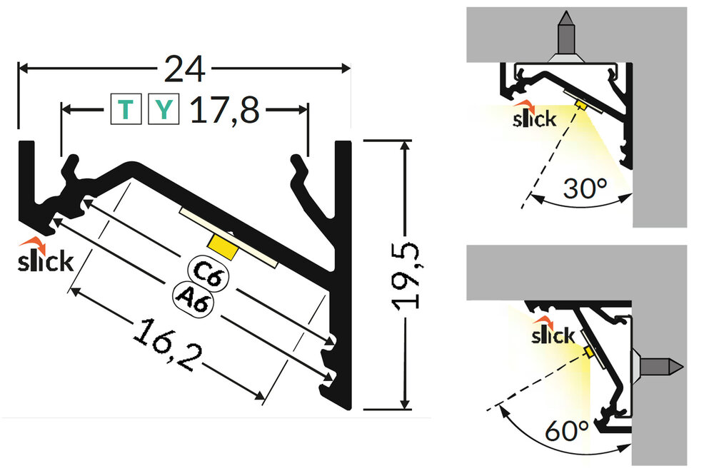 ANGLE16 16mm Oberflächen-LED-Profil 2m