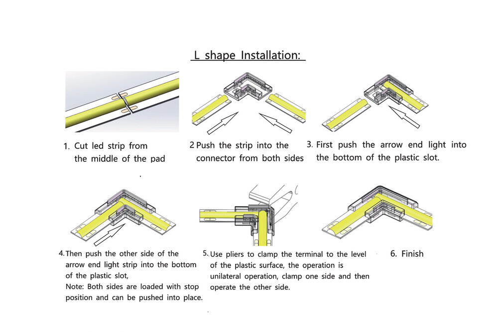COB LED 90° Winkel L-Verbinder für einfarbige LED-Streifen, lötfrei. Für 8mm LED-Streifen | (L 17.1mm x L 9.8mm x H 5mm)