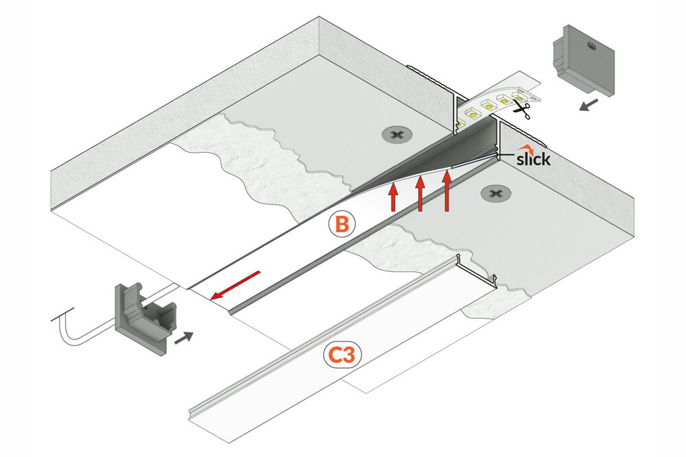 LUXI TS 14mm versenktes Led Profil für Gipskarton und Stuck.