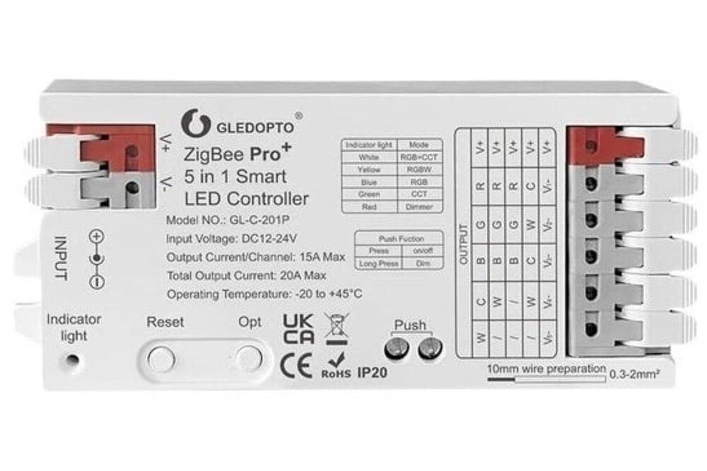 GLEDOPTO 20A Gledopto 5 in 1 SC/CCT/RGB/RGBW/RGBCCT Zigbee+RF Pro Controller GL-C-201P | 12-24 Volt