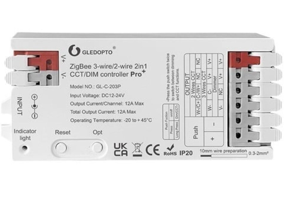 GLEDOPTO 12A Gledopto 2 in 1 Einfarbig/Dual Weiß Zigbee Pro Controller GL-C-203P | 12-24 Volt
