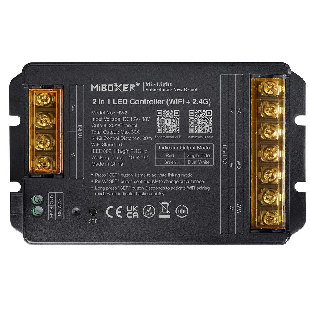 MiLight MiBoxer High Power 30A 2 in 1 RF 2.4G + Wifi Einfarbig/Dual Weiß CCT Dimmer Controller |12-48V