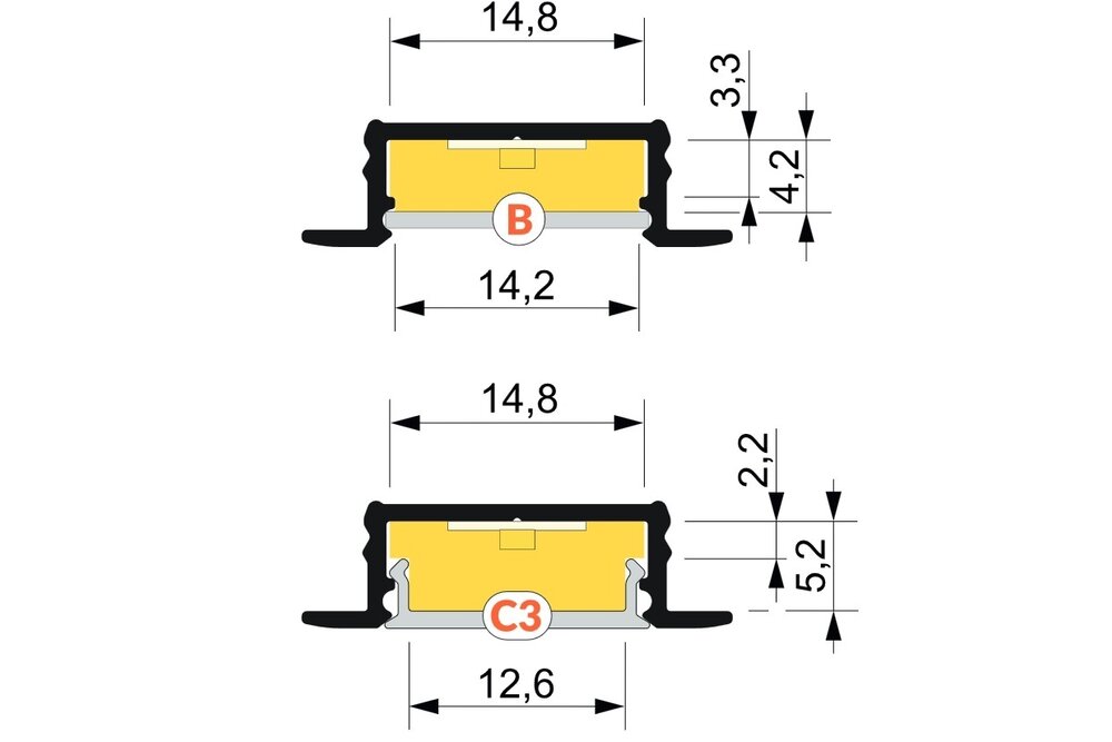 LINEA14 V2 14mm Versenktes Led-Profil 2m