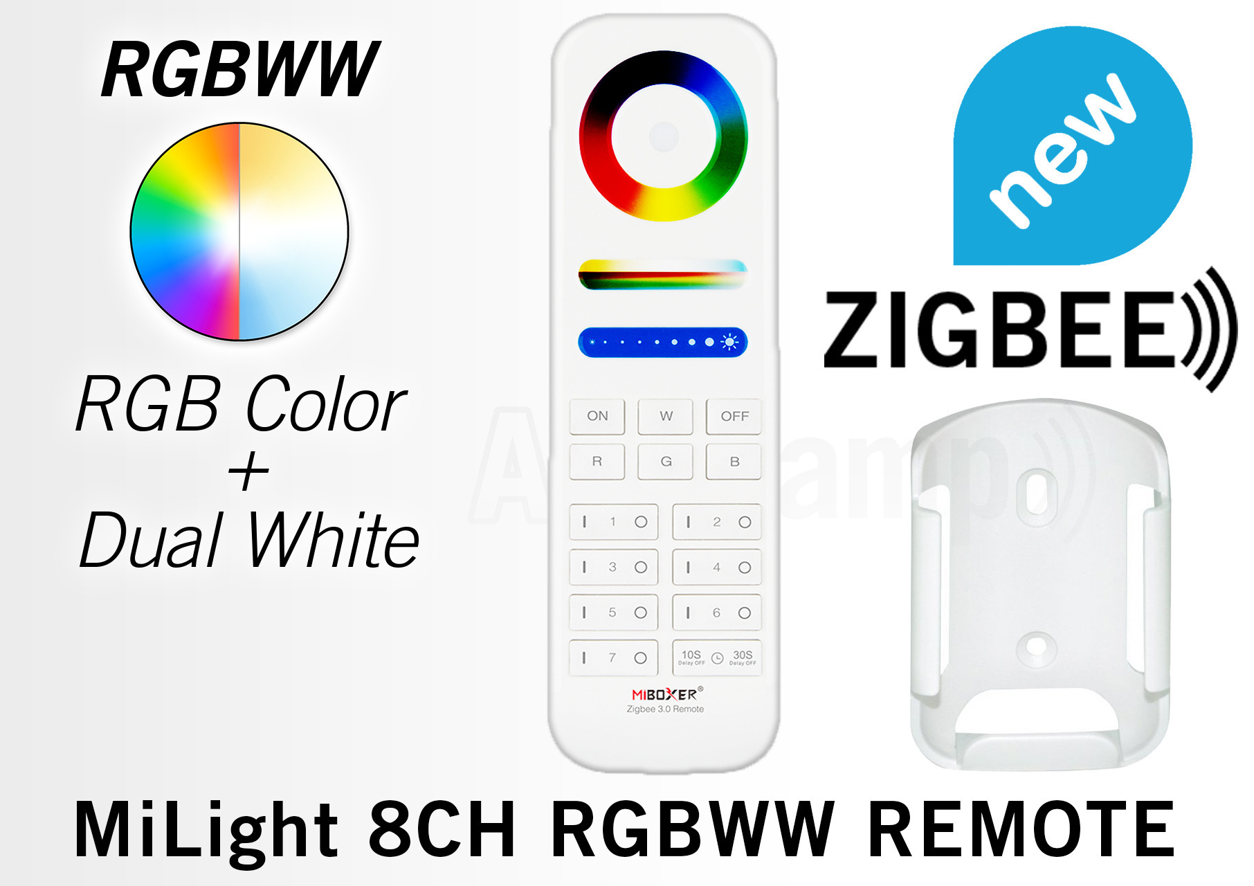 MiLight Zigbee 3.0 MiBoxer RGB+ DualWhite (RGB+CCT) Handfernbedienung, 7-Zonen, 2xAAA
