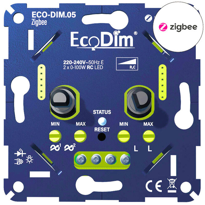 EcoDim LED-Dimmer-Duo 2x 0-100W Phasenanschnitt (RC) ECO-DIM.05 Zigbee