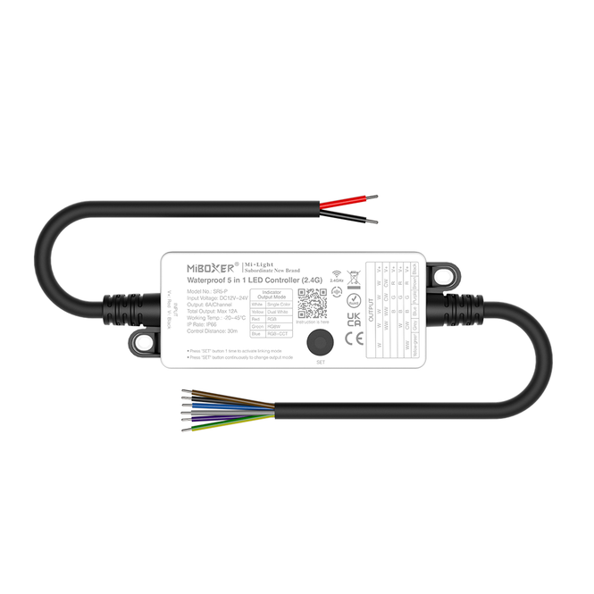MiLight Wasserfester 5-in-1-LED-Controller für einfarbige/zweifarbige/weiße/RGB/RGBW/RGBCCT-LED-Streifen 12A, 12V-24V IP66