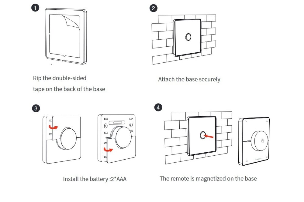 MiLight Funk-Doppeldrehknopf-Wanddimmer in Weiß, 4 einstellbare Szenentasten, RF 1 Kanal für Miboxer-Dimmermodul, duale weiße Lampen und Steuergeräte -Weiß