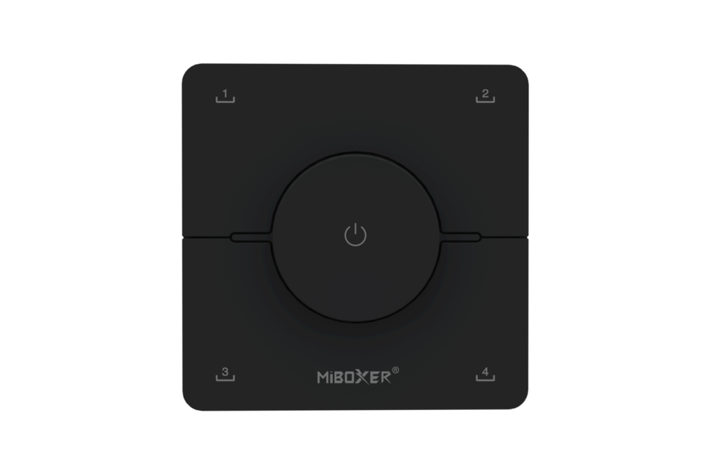 MiLight Drahtloser dualer weißer Drehknopf-Wanddimmer, 4 einstellbare Szenentasten, RF 1 Kanal für Miboxer Dimmermodul, duale weiße Lampen und Controller - Schwarz