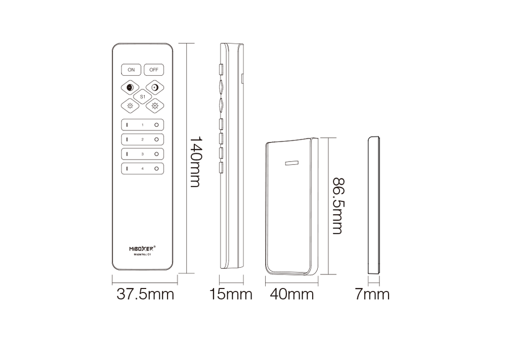MiLight Design-Fernbedienung für einfarbige / zweifarbige weiße LED-Streifen - 4 Zonen - Miboxer C1