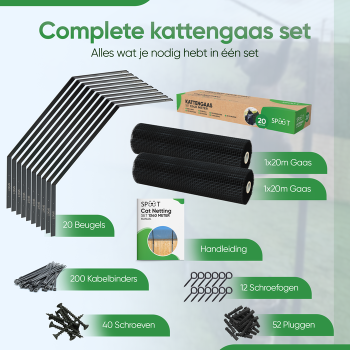 SPUUT Kattengaas 1 x 40 meter inclusief beugels - Voordeelset