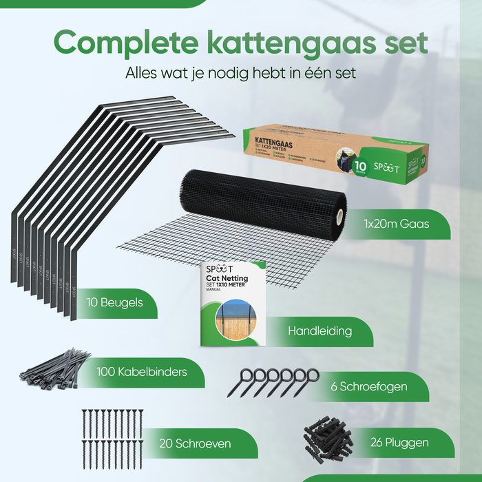 SPUUT Kattengaas 1 x 20 meter inclusief beugels - Voordeelset