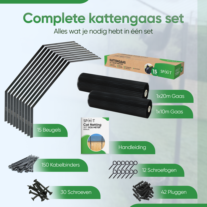 SPUUT Kattengaas 1 x 30 meter inclusief beugels - Voordeelset