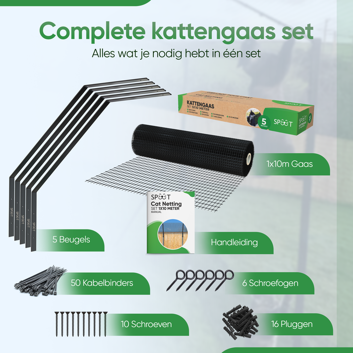 SPUUT Kattengaas 1 x 10 meter inclusief beugels - Voordeelset