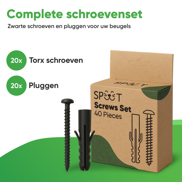 SPUUT Schroeven set - Torx - Zwart - 20x Schroeven - 20x Pluggen