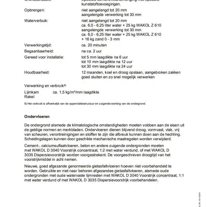 Wakol Z610 egaliseermiddel 20 kg