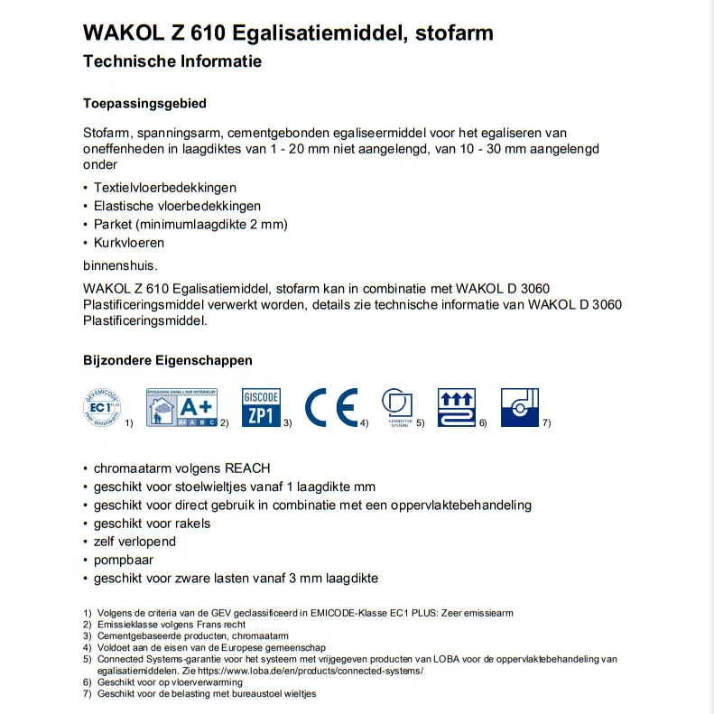 Wakol Z610 egaliseermiddel 20 kg