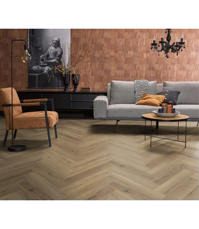 Floorlife YUP XL Greenford herringbone dryback light brown