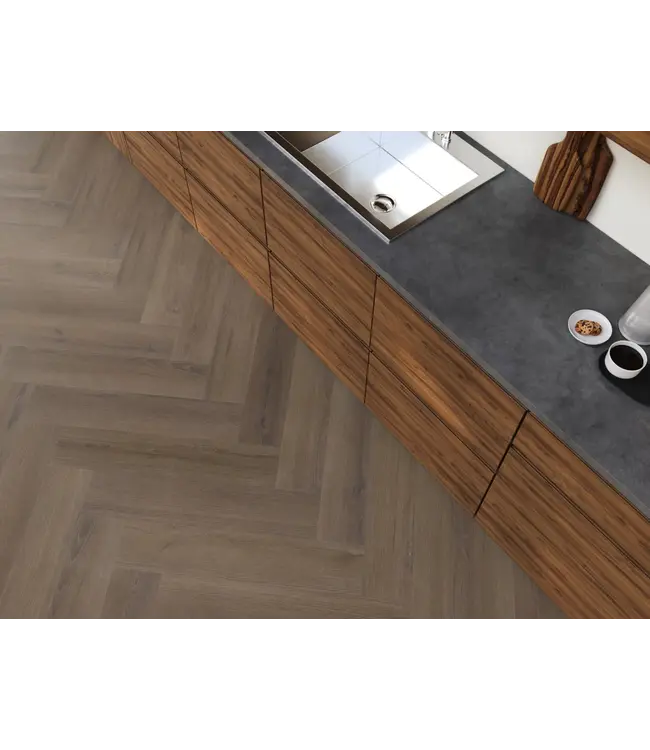 Floorlife YUP XL Greenford herringbone dryback brown