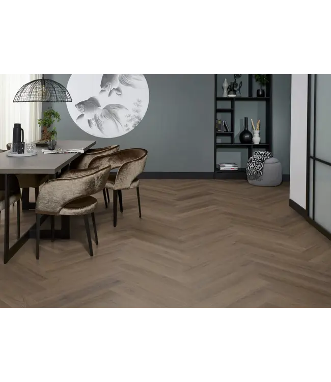 Floorlife YUP XL Greenford herringbone dryback brown