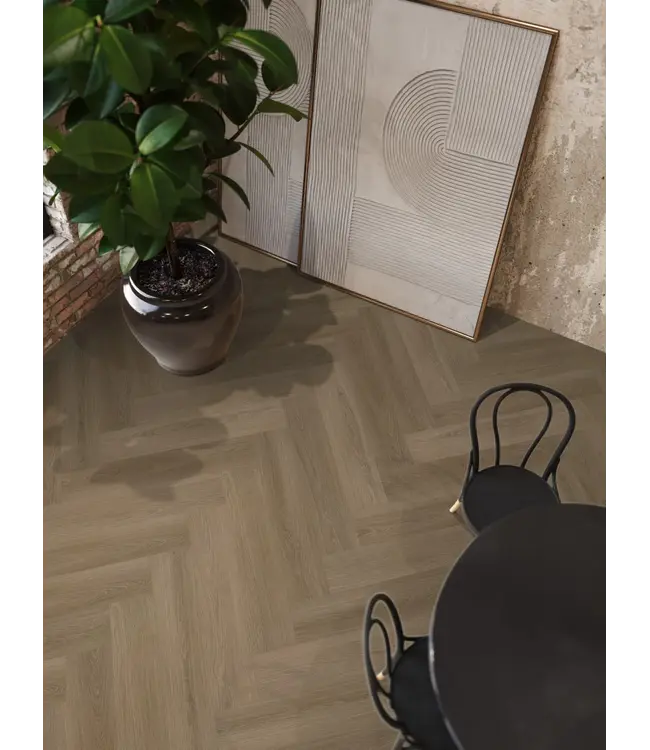 Floorlife YUP XL Brentford herringbone dryback dark oak